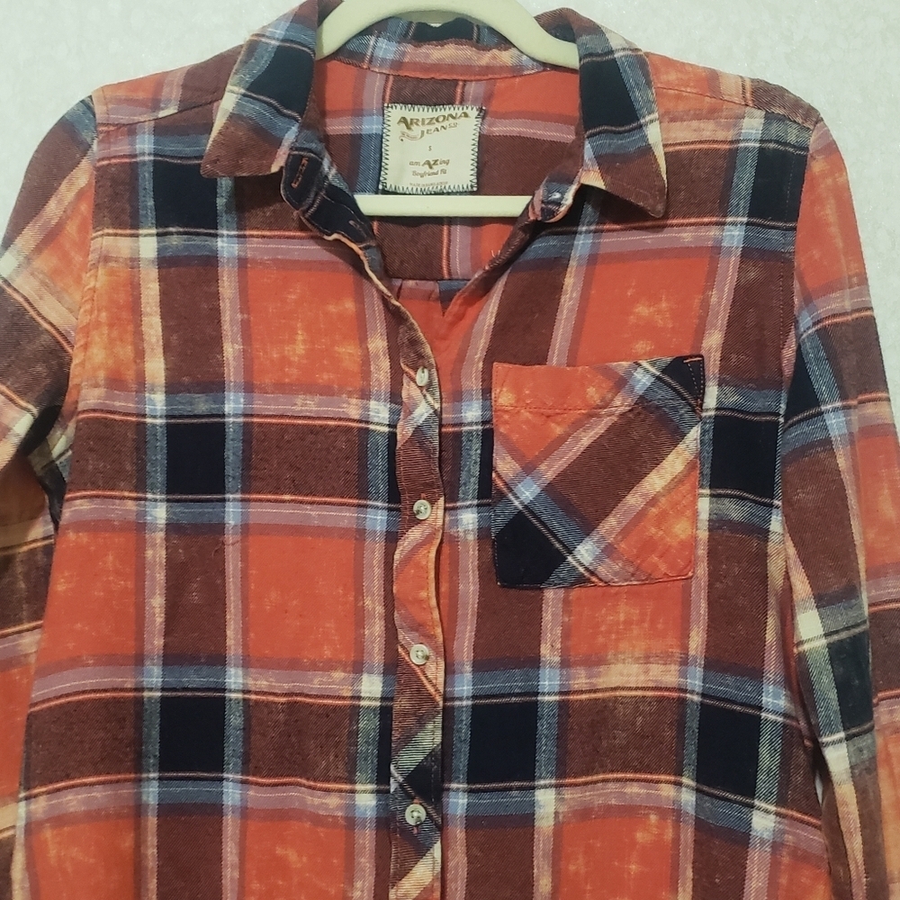 ARIZONA ...ORANGE Plaid Button-Up Shirt...SIZE:SMALL - Picture 3 of 10
